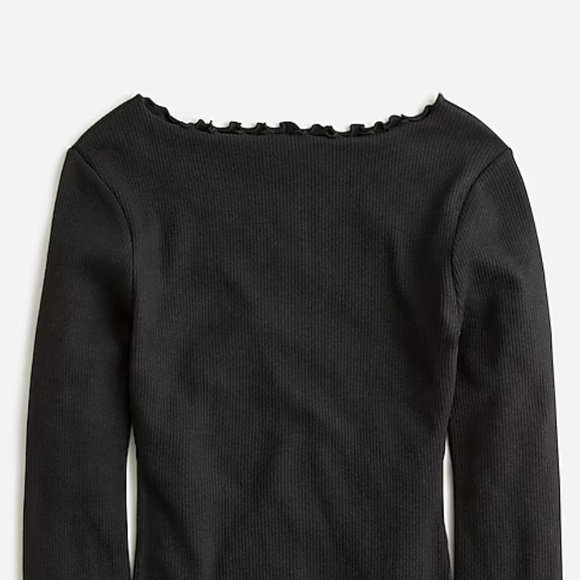 J.Crew NWT Vintage rib boatneck T-shirt with lettuce trim in black - Picture 4 of 6